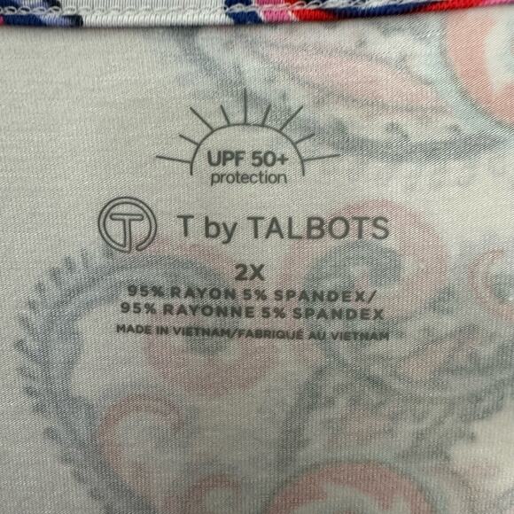 T by‎ Talbots Top Pullover UPF 50+ Protection Paisley V Neck Womens Size 2X Soft - Picture 2 of 9
